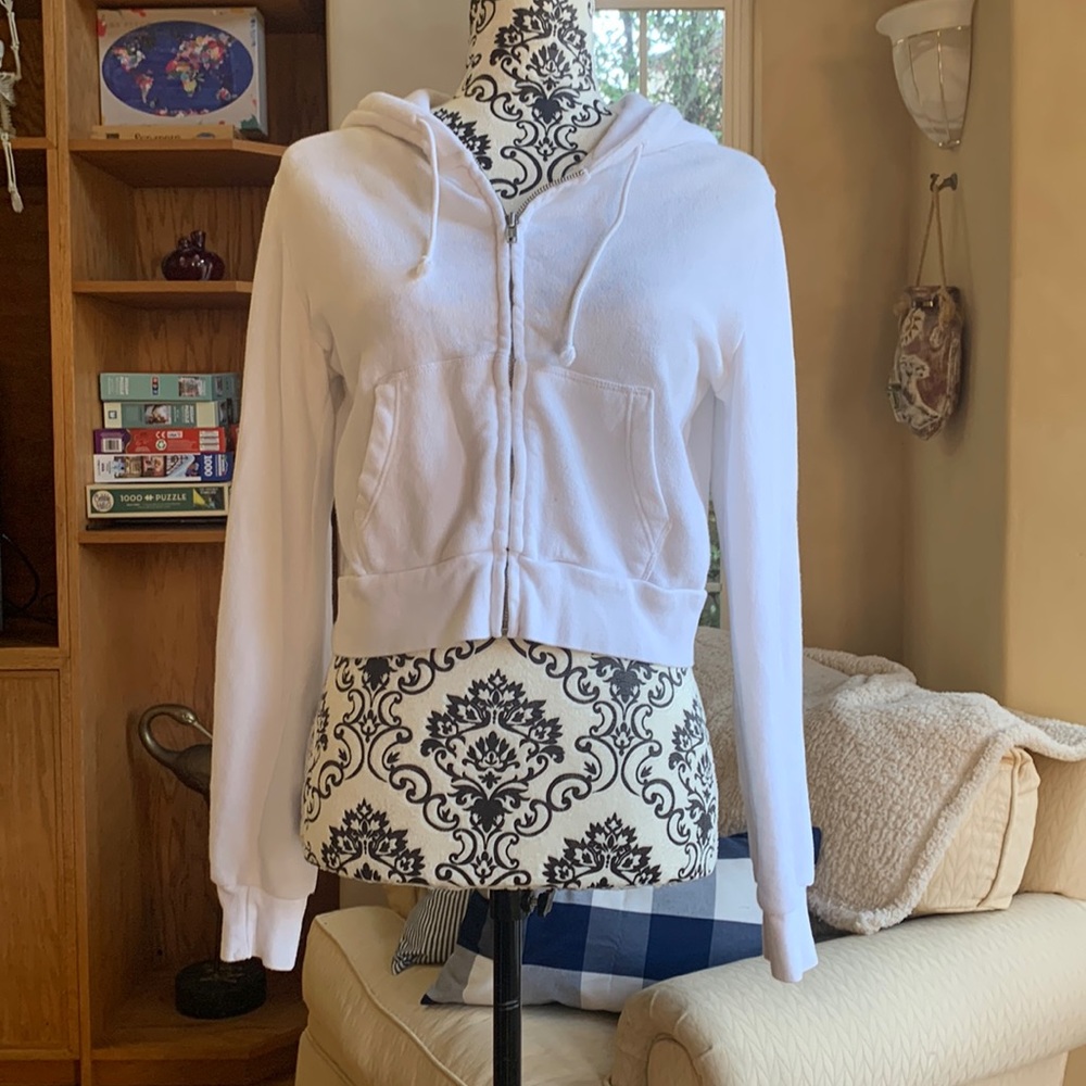 Brandy Melville Cropped White Hoodie
